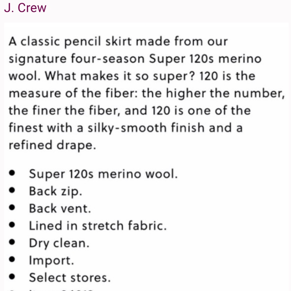 NWT J.Crew Super 120's Solid Black Pencil Skirt Womens size 00 - Picture 4 of 15